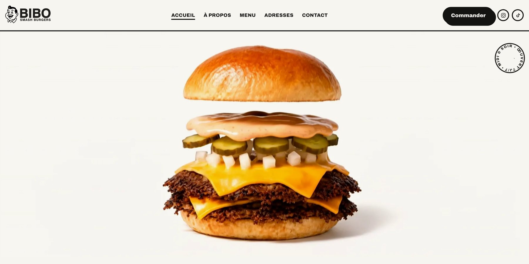 Page d’accueil du site bibosmashburgers.fr