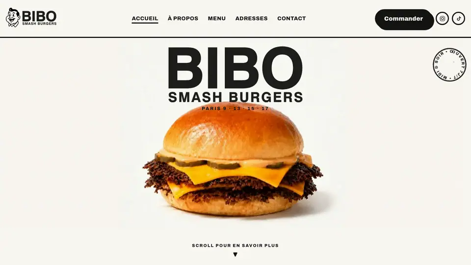 Site BIBO Smash Burgers : le burger se déconstruit en 3D au défilement